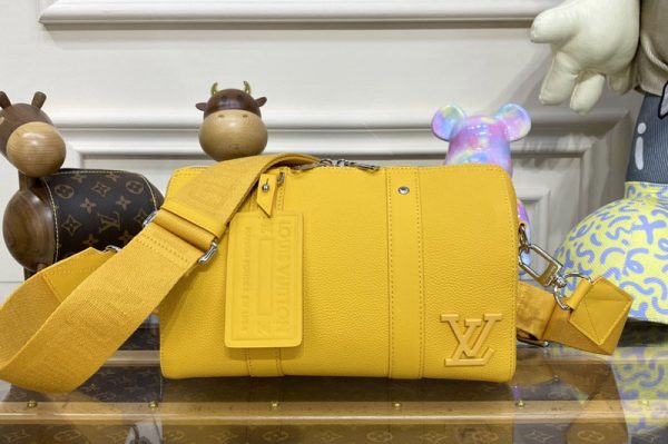 Replica Louis Vuitton M21437 LV City Keepall Bag in yellow LV Aerogram cowhide leather