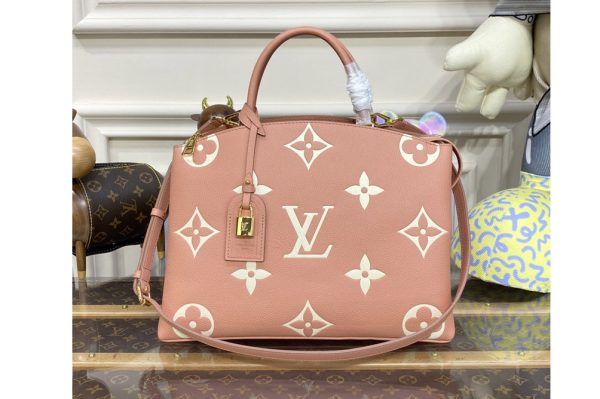 Replica Louis Vuitton M45842 LV Grand Palais tote bag in Pink/Cream Monogram Empreinte leather