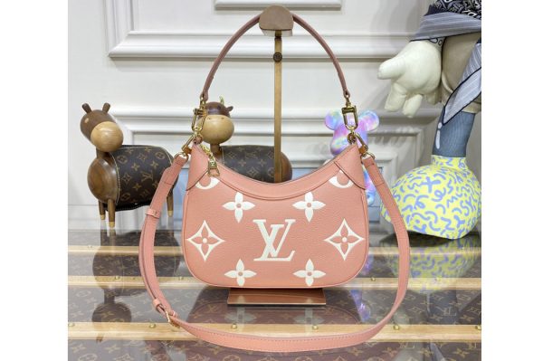 Replica Louis Vuitton M46002 LV Bagatelle Mini Hobo bag in Pink/Cream Monogram Empreinte leather