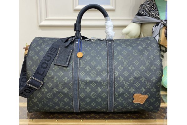 Replica Louis Vuitton M46334 LV Keepall Bandouliere 50 Bag in Dark Green Monogram coated canvas