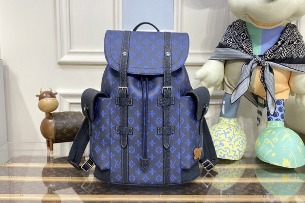 Replica Louis Vuitton M46338 LV Christopher MM backpack in Blue Monogram coated canvas