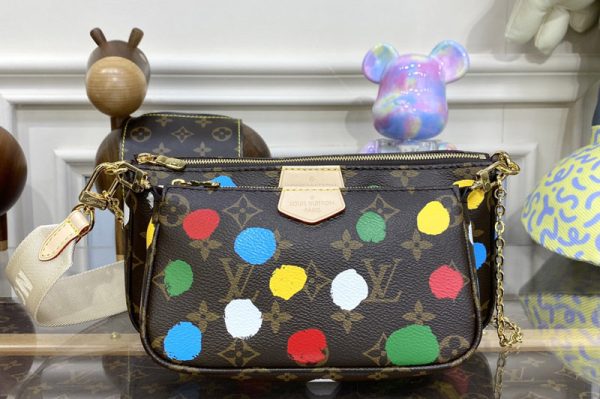 Replica Louis Vuitton M46385 LV LVxYK Multi Pochette Accessoires Bag in Monogram coated canvas with 3D Painted Dots print