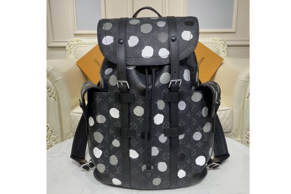 Replica Louis Vuitton M46433 LV LVxYK Christopher MM backpack in Monogram Eclipse coated canvas with 3D Painted Dots print