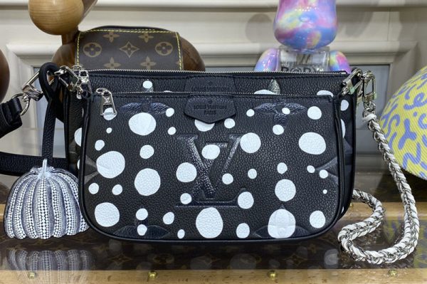 Replica Louis Vuitton M46410 LV x YK Multi Pochette Accessoires Bag in Black/White Monogram Empreinte leather