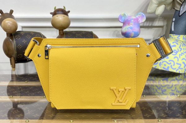 Replica Louis Vuitton M57081 LV Takeoff Sling Bag in Yellow grained calf leather