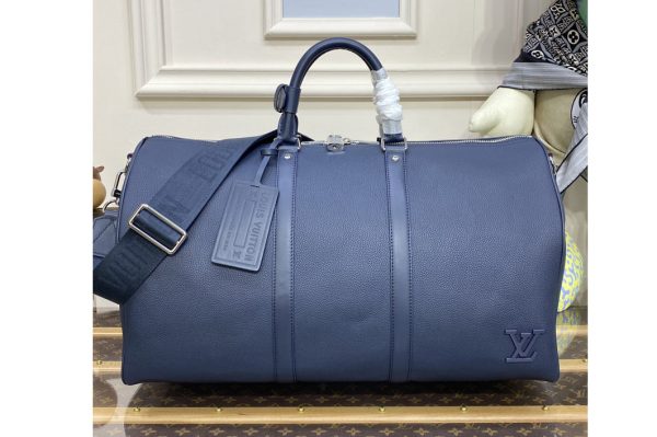 Replica Louis Vuitton M21536 LV keepall bandouliere 50 Bag in Blue LV Aerogram cowhide leather