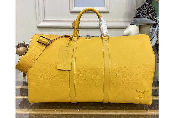 Replica Louis Vuitton M21536 LV keepall bandouliere 50 Bag in Yellow LV Aerogram cowhide leather