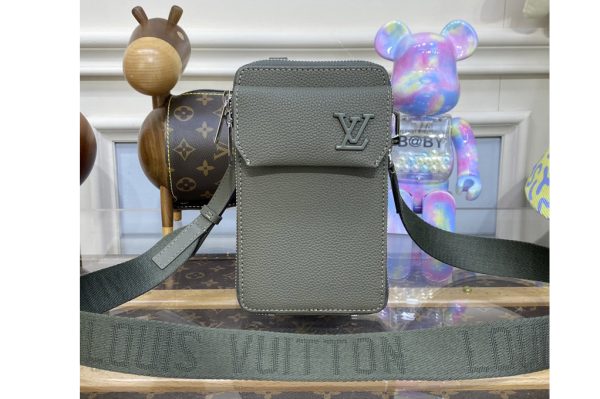 Replica Louis Vuitton M57089 LV Phone Pouch in Khaki grained calf leather