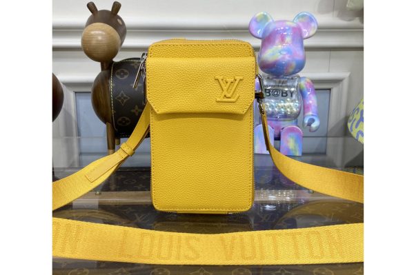 Replica Louis Vuitton M57089 LV Phone Pouch in yellow grained calf leather