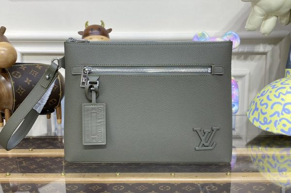 Replica Louis Vuitton M69837 LV Takeoff Pouch in Gray grained calf leather