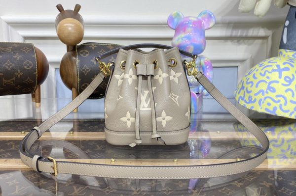 Replica Louis Vuitton M46291 LV Nano Noe bag in Gray/Cream Monogram Empreinte leather