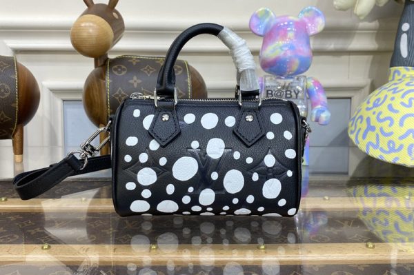 Replica Louis Vuitton M81910 LV x YK Nano Speedy Bag in Black/White Monogram Empreinte leather