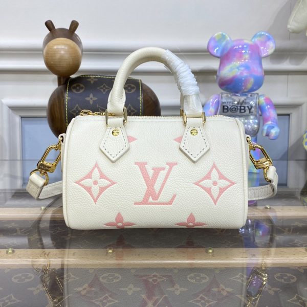 Replica Louis Vuitton M81913 LV Nano Speedy Bag in Beige/Pink Monogram Empreinte leather