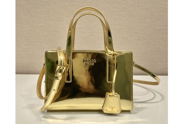 Replica Prada 1BA357 Prada Re-Edition 1995 brushed-leather mini handbag in Gold Leather