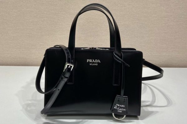 Replica Prada 1BA357 Prada Re-Edition 1995 brushed-leather mini handbag in Black Leather