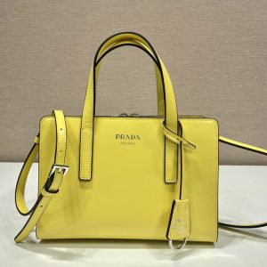 Replica Prada 1BA357 Prada Re-Edition 1995 brushed-leather mini handbag in Yellow Leather