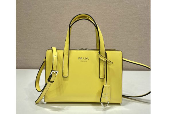 Replica Prada 1BA357 Prada Re-Edition 1995 brushed-leather mini handbag in Yellow Leather