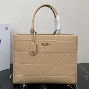 Replica Prada 1BA377 Large leather Prada Symbole bag with topstitching in Beige Leather