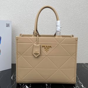 Replica Prada 1BA378 Medium leather Prada Symbole bag with topstitching in Beige Leather