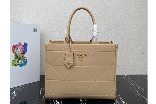 Replica Prada 1BA378 Medium leather Prada Symbole bag with topstitching in Beige Leather