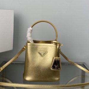 Replica Prada 1BA373 Prada Panier Saffiano leather mini-bag in Gold Saffiano leather