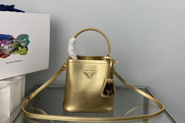 Replica Prada 1BA373 Prada Panier Saffiano leather mini-bag in Gold Saffiano leather