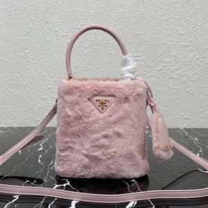 Replica Prada 1BA373 Prada Panier shearling mini-bag in Pink shearling