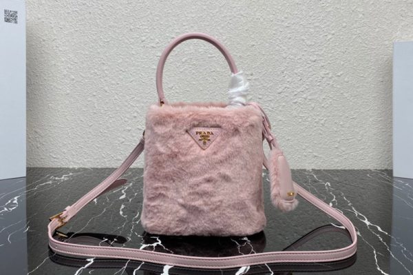 Replica Prada 1BA373 Prada Panier shearling mini-bag in Pink shearling