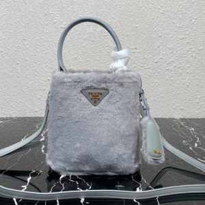 Replica Prada 1BA373 Prada Panier shearling mini-bag in Grey shearling