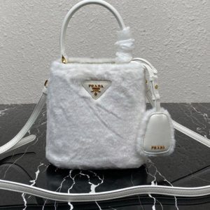 Replica Prada 1BA373 Prada Panier shearling mini-bag in White shearling