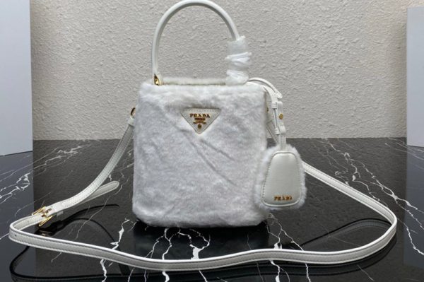 Replica Prada 1BA373 Prada Panier shearling mini-bag in White shearling