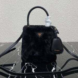 Replica Prada 1BA373 Prada Panier shearling mini-bag in Black shearling