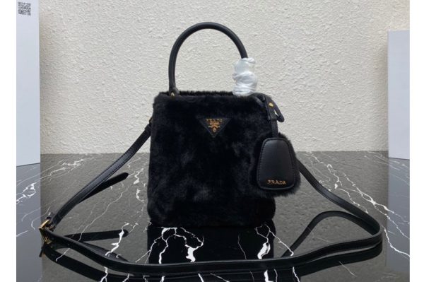 Replica Prada 1BA373 Prada Panier shearling mini-bag in Black shearling