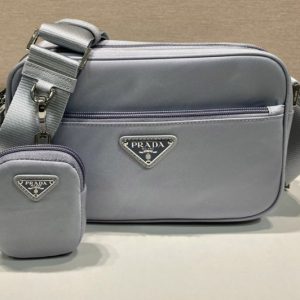 Replica Prada 1BC167 Re-Nylon shoulder bag in Light Blue Nylon