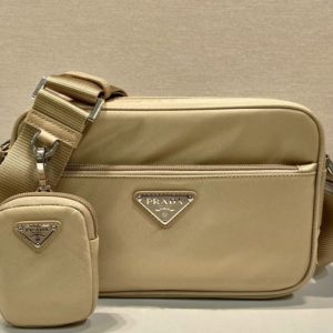 Replica Prada 1BC167 Re-Nylon shoulder bag in Beige Nylon