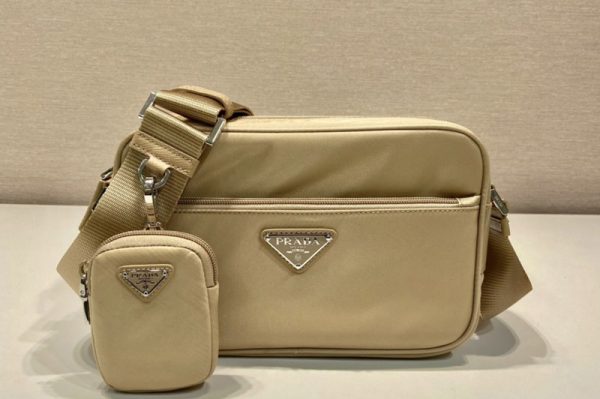 Replica Prada 1BC167 Re-Nylon shoulder bag in Beige Nylon