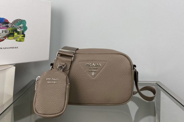 Replica Prada 1BH182 Leather shoulder bag in Khaki Leather