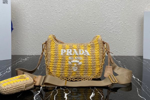 Replica Prada 1BH204 Prada Re-Edition 2005 raffia bag in Tan/Yellow