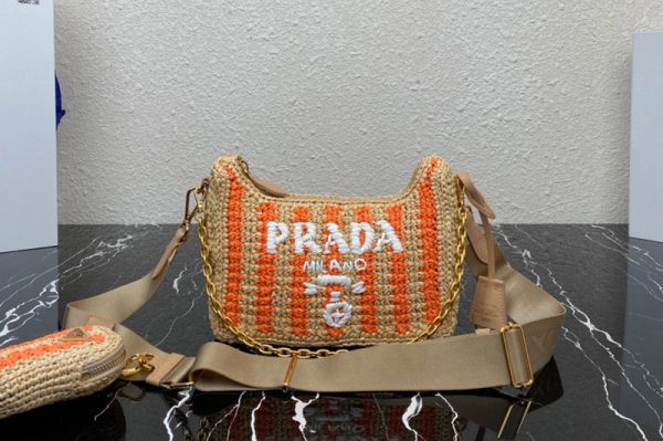 Replica Prada 1BH204 Prada Re-Edition 2005 raffia bag in Tan/Orange