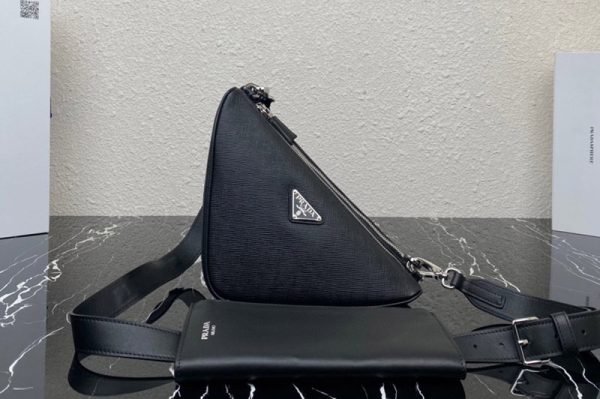 Replica Prada 2VH157 Saffiano leather and leather shoulder bag in Black Leather