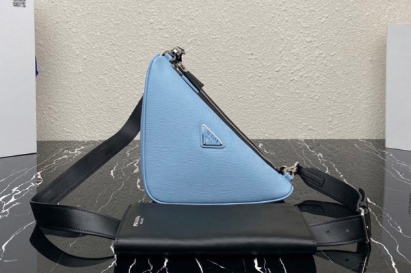 Replica Prada 2VH157 Saffiano leather and leather shoulder bag in Black/Light Blue Leather