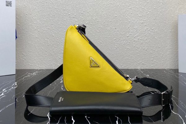 Replica Prada 2VH157 Saffiano leather and leather shoulder bag in Black/Yellow Leather