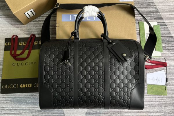 Replica Gucci 406380 GG Embossed Duffle Bag in Black Microguccissima GG Logo Leather