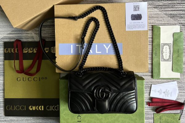 Replica Gucci 446744 GG Marmont mini shoulder bag in Black matelassé chevron leather