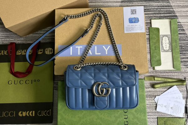 Replica Gucci 446744 GG Marmont mini shoulder bag in Blue matelassé leather