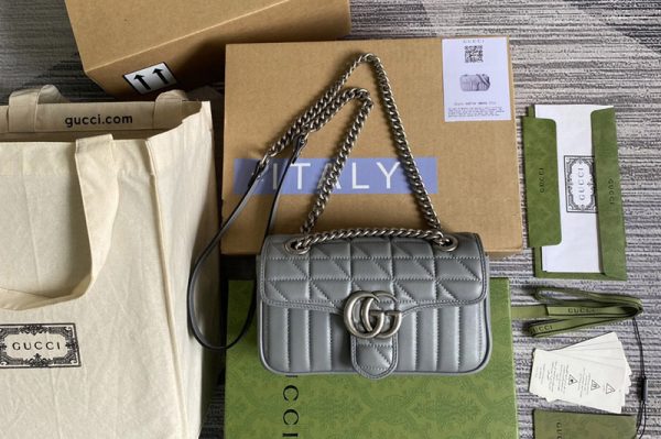 Replica Gucci 446744 GG Marmont mini shoulder bag in Grey matelassé leather