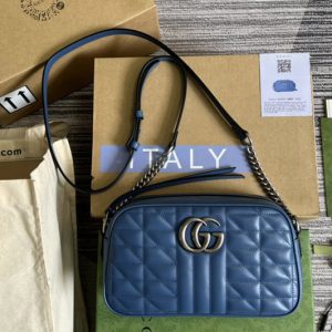 Replica Gucci 447632 GG Marmont small shoulder bag in Grey matelassé leather