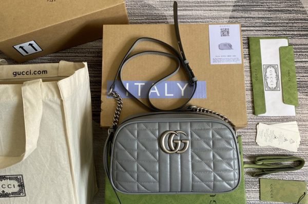 Replica Gucci 447632 GG Marmont small shoulder bag in Grey matelassé leather