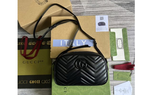 Replica Gucci 447632 GG Marmont small shoulder bag in Black matelassé chevron leather