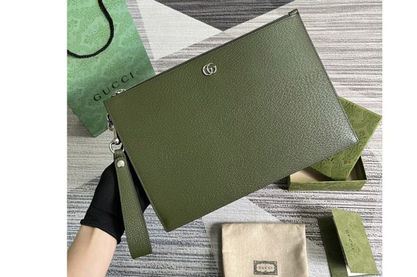 Replica Gucci 475317 GG Marmont pouch in Green leather